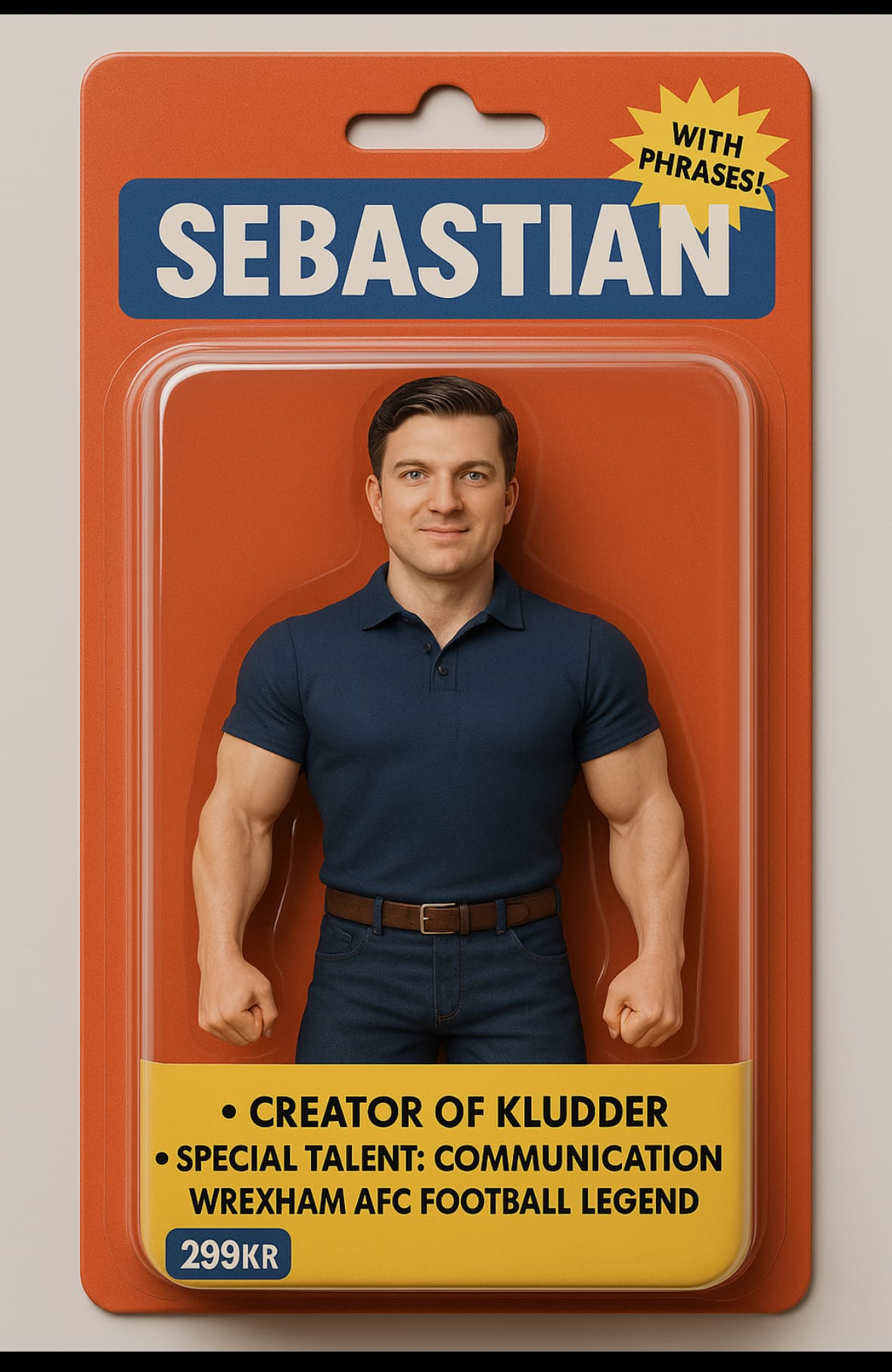 En actionfigur av Kludder-skribenten, Sebastian.