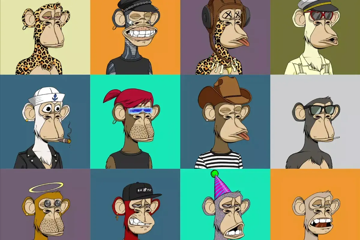 Ulike tegninger av aper. Noen har på forskjellige typer hatter, andre har på briller.